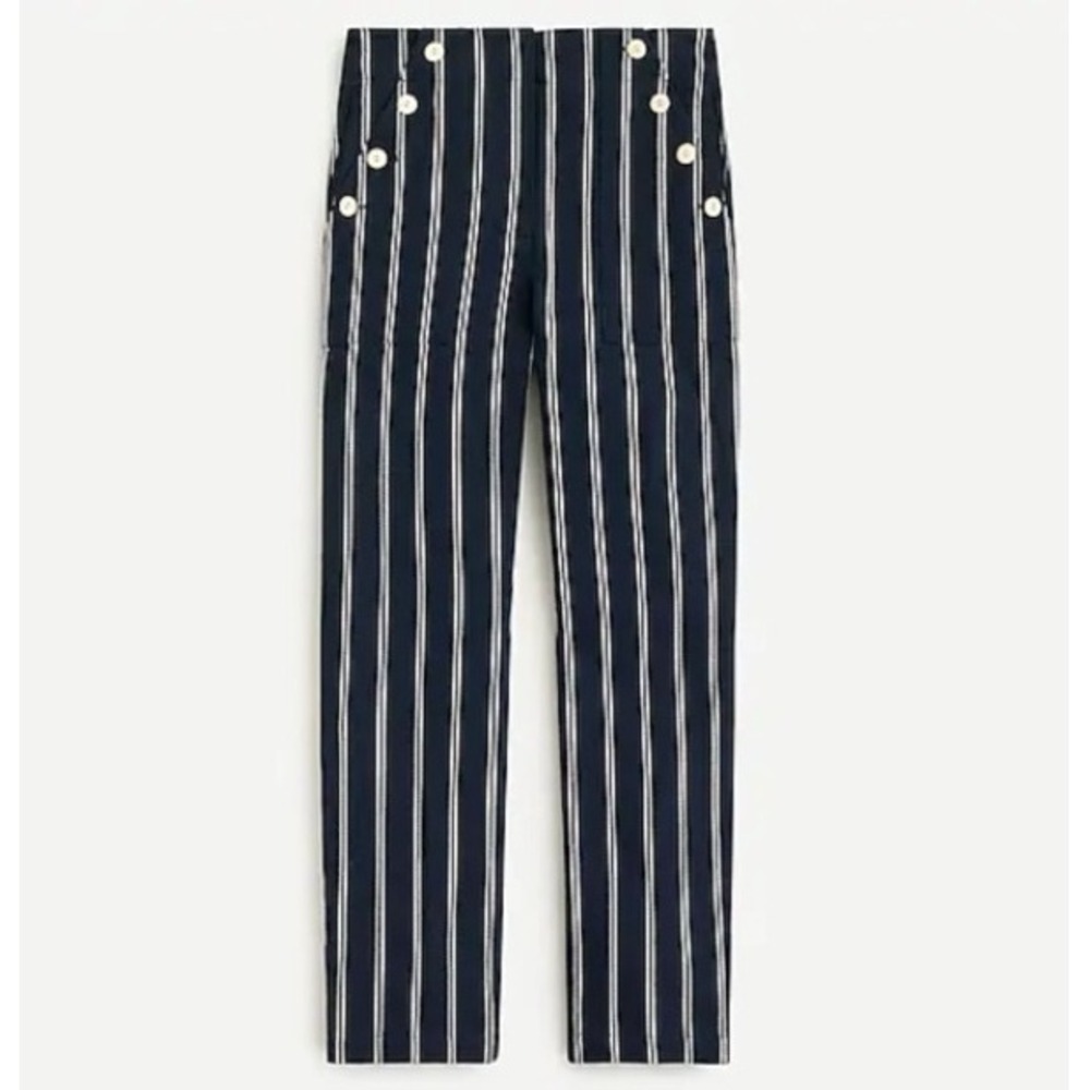 J.Crew Navy White Striped Sailor Pants High Rise Straight Leg AN009 Size 2 NWT